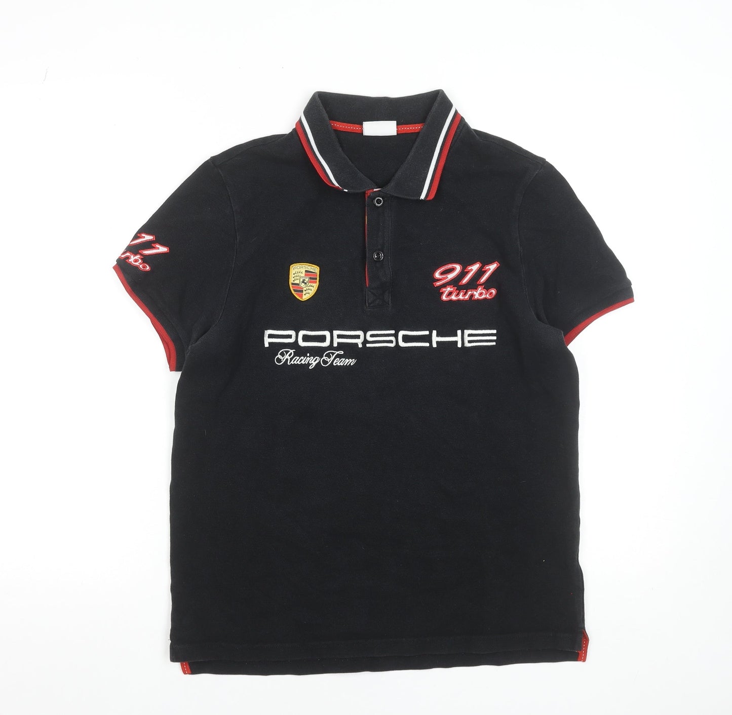 Porsche Driver’s Selection Men's Black Polo Shirt Size M Racing Team Embroidered 911 Turbo
