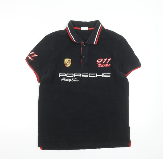 Porsche Driver’s Selection Men's Black Polo Shirt Size M Racing Team Embroidered 911 Turbo