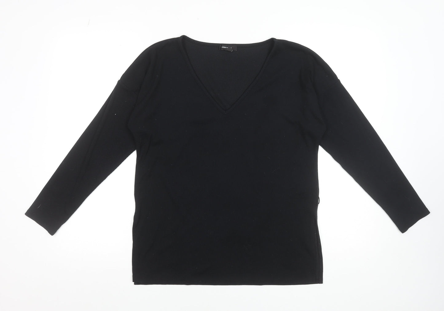 Karen Millen Women's Black V-Neck Long Sleeve Jersey Top Size 2