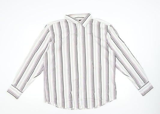 Ben Sherman Men's White Striped Long Sleeve Cotton Shirt XL