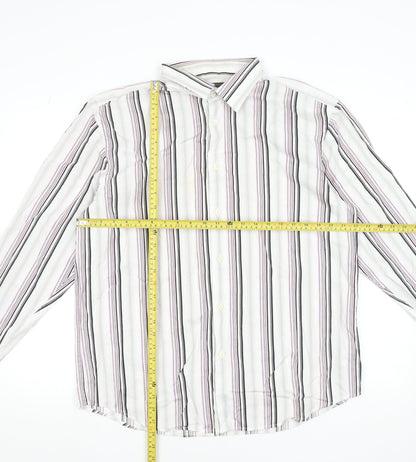 Ben Sherman Men's White Striped Long Sleeve Cotton Shirt XL