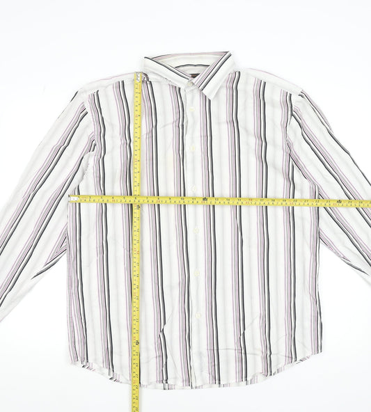 Ben Sherman Men's White Striped Long Sleeve Cotton Shirt XL