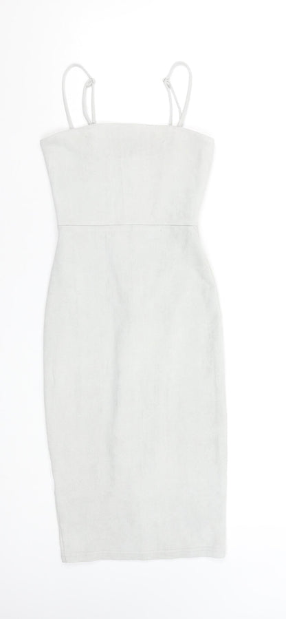 Oh Polly Women Grey Bodycon Strapless Velour Dress Size 6