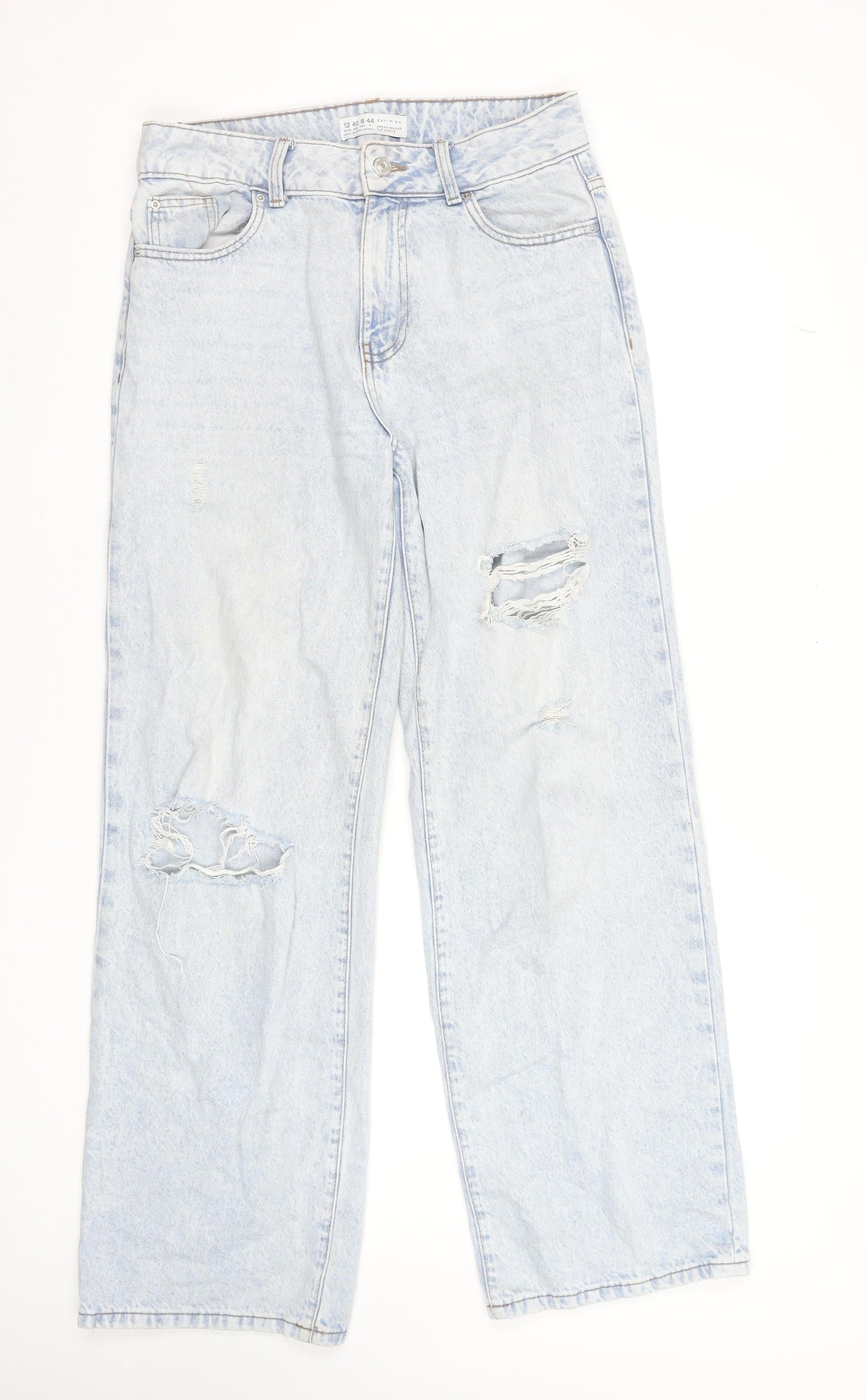 Primark Women Blue Distressed Straight High-Rise Jeans Size 12