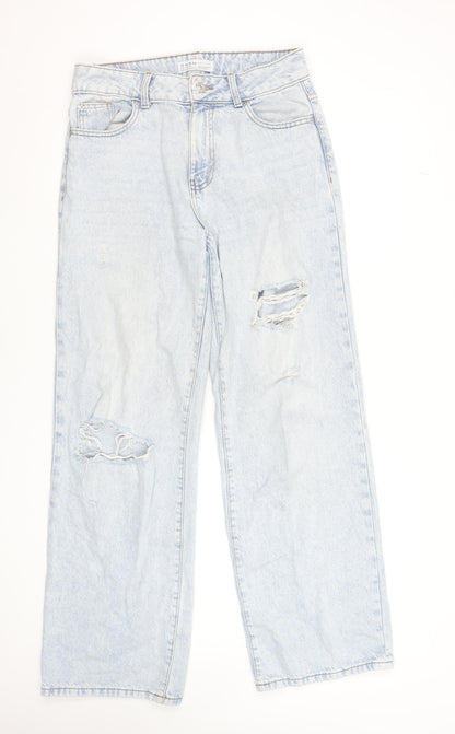 Primark Women Blue Distressed Straight High-Rise Jeans Size 12