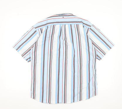 Tommy Hilfiger Men's Blue Striped Button-Down Shirt Size 16 Regular Cotton