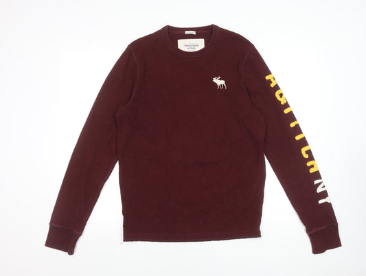 Abercrombie & Fitch Men's Burgundy Long Sleeve Crew Neck T-Shirt Size M