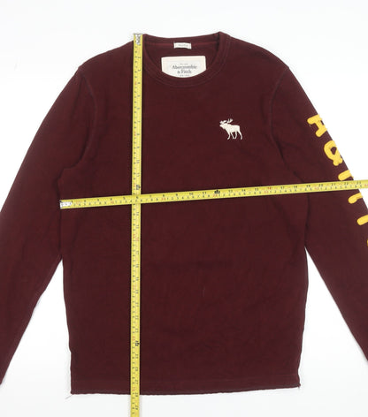 Abercrombie & Fitch Men's Burgundy Long Sleeve Crew Neck T-Shirt Size M
