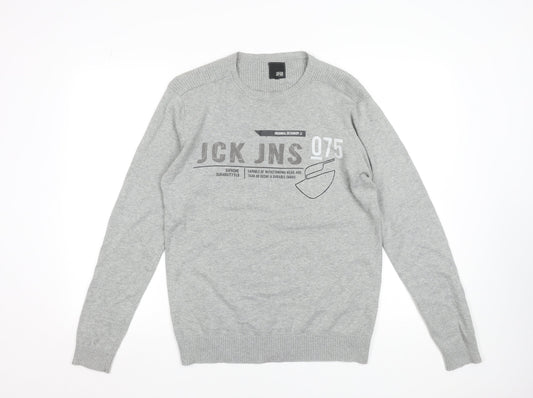 Jack & Jones Men's Grey Cotton Pullover Jumper M Crew Neck Casual