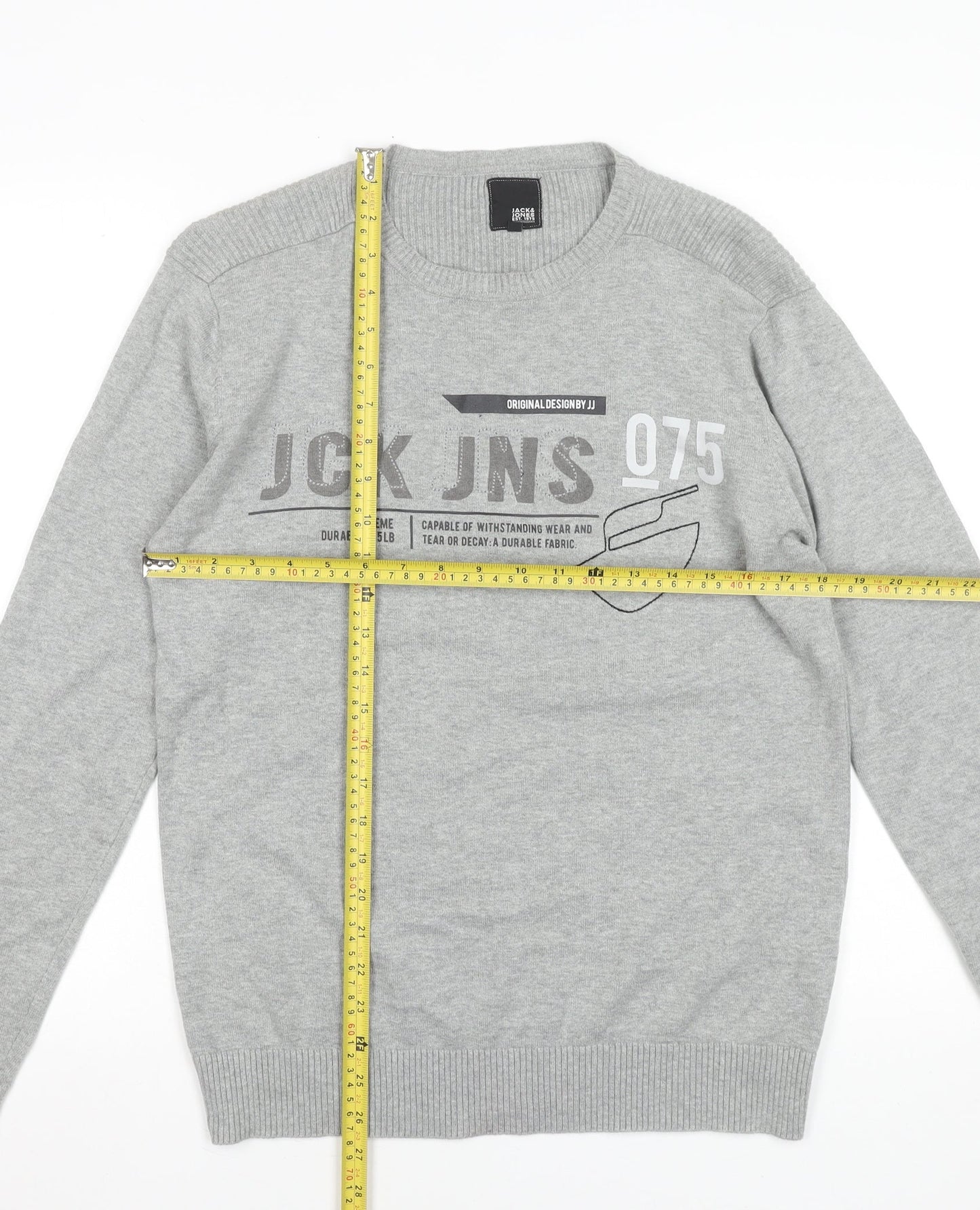 Jack & Jones Men's Grey Cotton Pullover Jumper M Crew Neck Casual