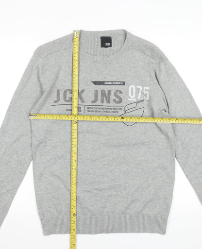 Jack & Jones Men's Grey Cotton Pullover Jumper M Crew Neck Casual