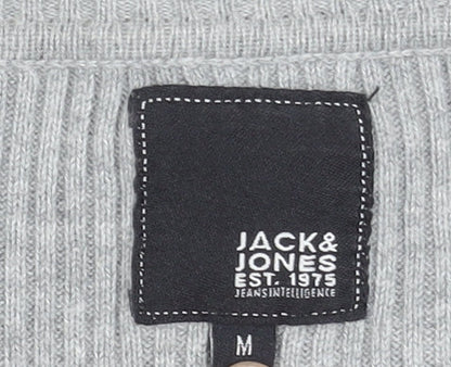Jack & Jones Men's Grey Cotton Pullover Jumper M Crew Neck Casual