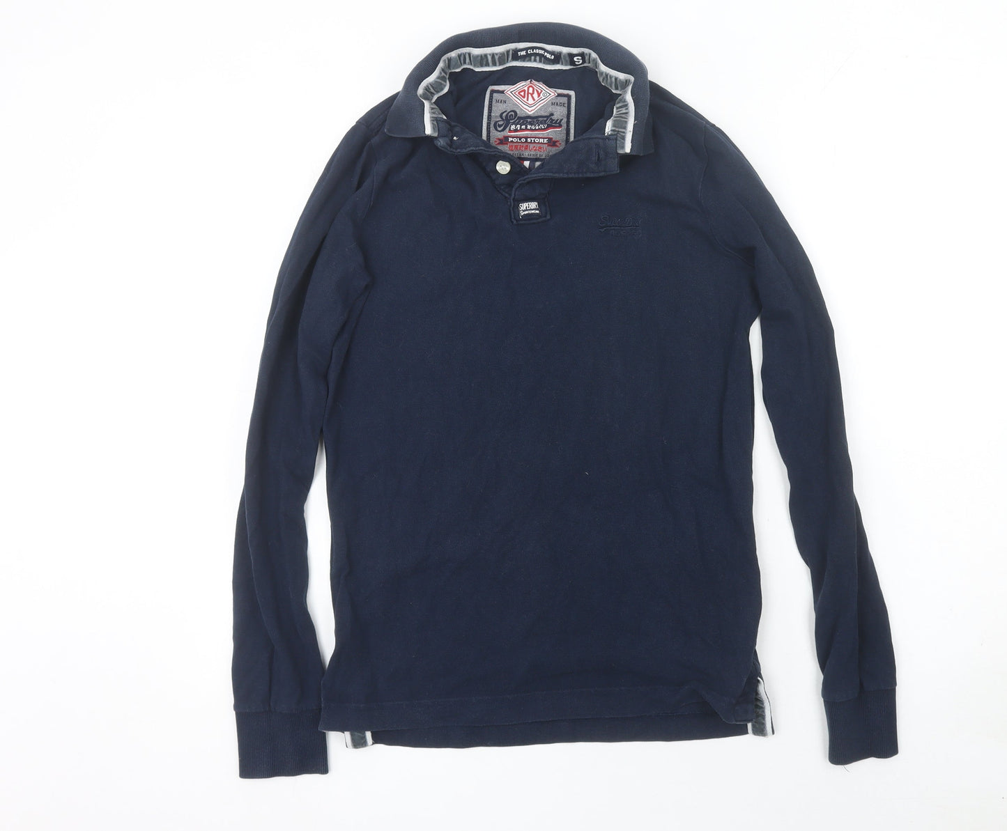 Superdry Men's Blue Cotton Henley Long Sleeve Jumper Size S