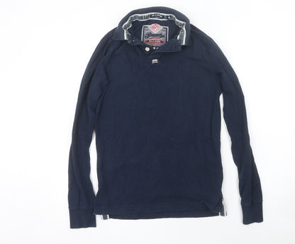Superdry Men's Blue Cotton Henley Long Sleeve Jumper Size S