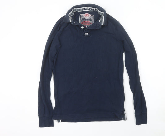 Superdry Men's Blue Cotton Henley Long Sleeve Jumper Size S