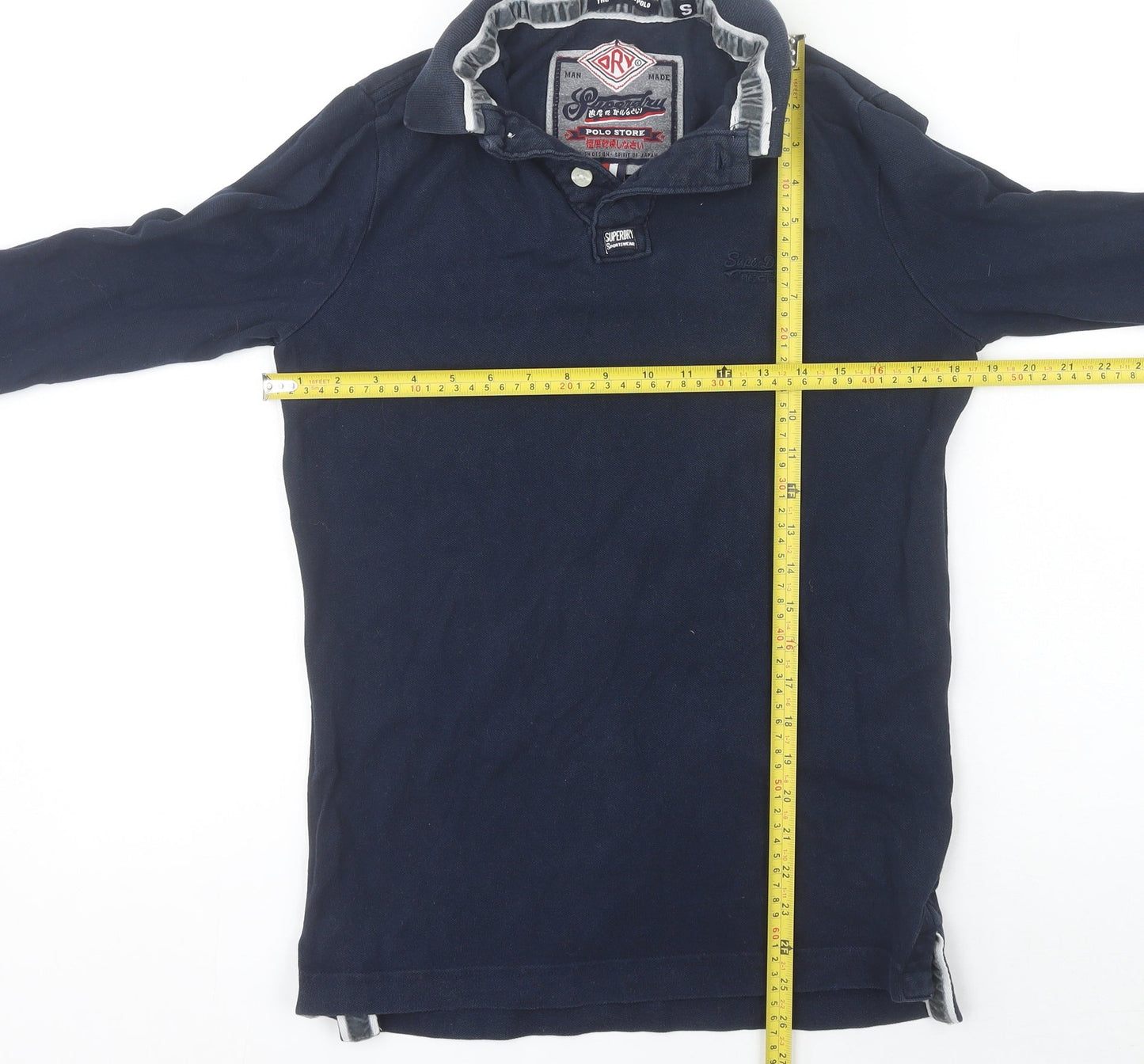 Superdry Men's Blue Cotton Henley Long Sleeve Jumper Size S