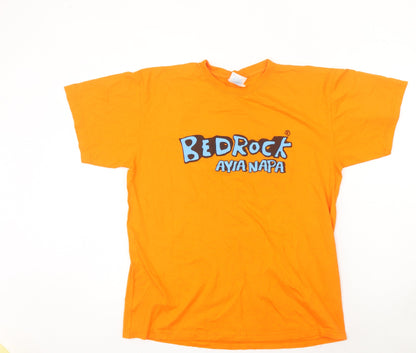 JHK Men's Orange Bedrock Ayia Napa Graphic Cotton T-Shirt M