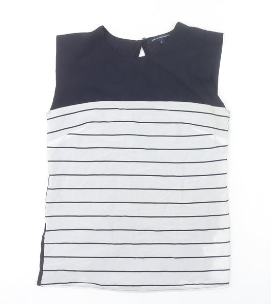 French Connection Women's Blue Striped Sleeveless Blouse Size S