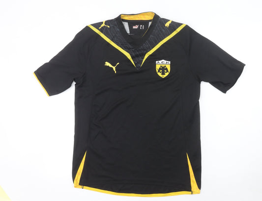 Puma Men’s AEK FC Black Yellow Athletic Football T-Shirt Medium
