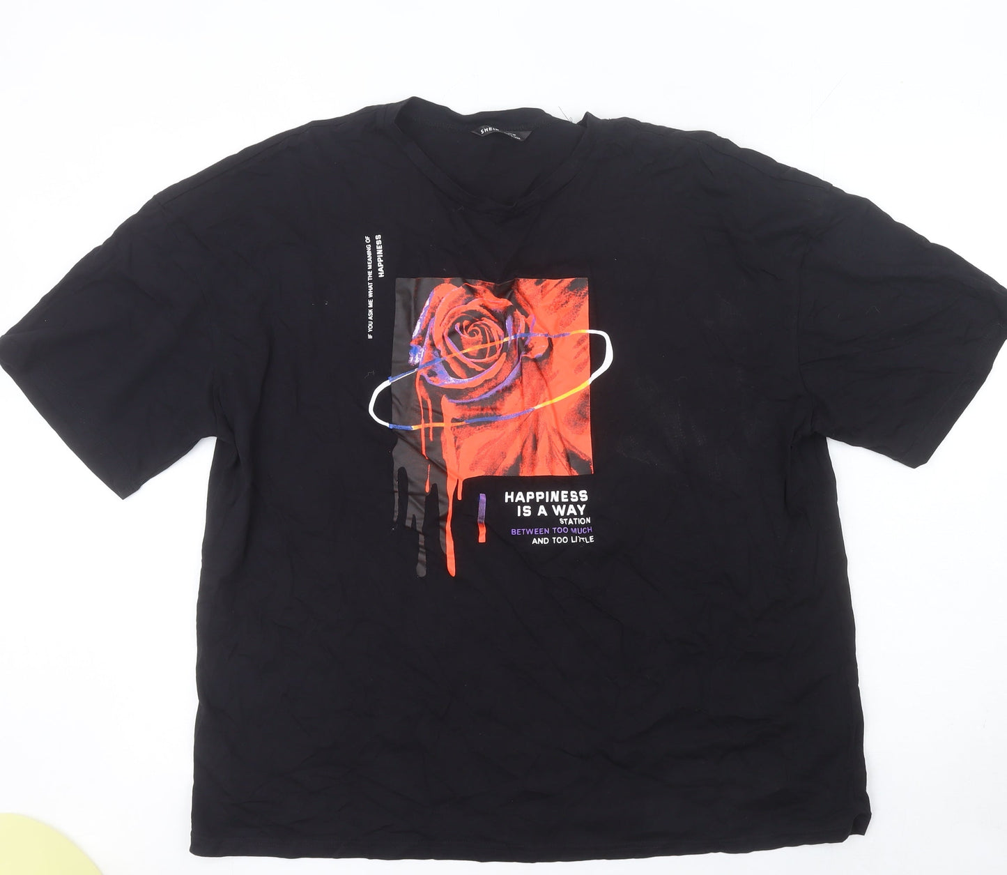 SHEIN Women’s Black Graphic Rose T-Shirt 2XL Regular Fit