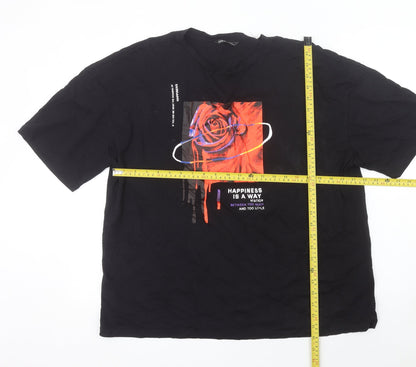 SHEIN Women’s Black Graphic Rose T-Shirt 2XL Regular Fit