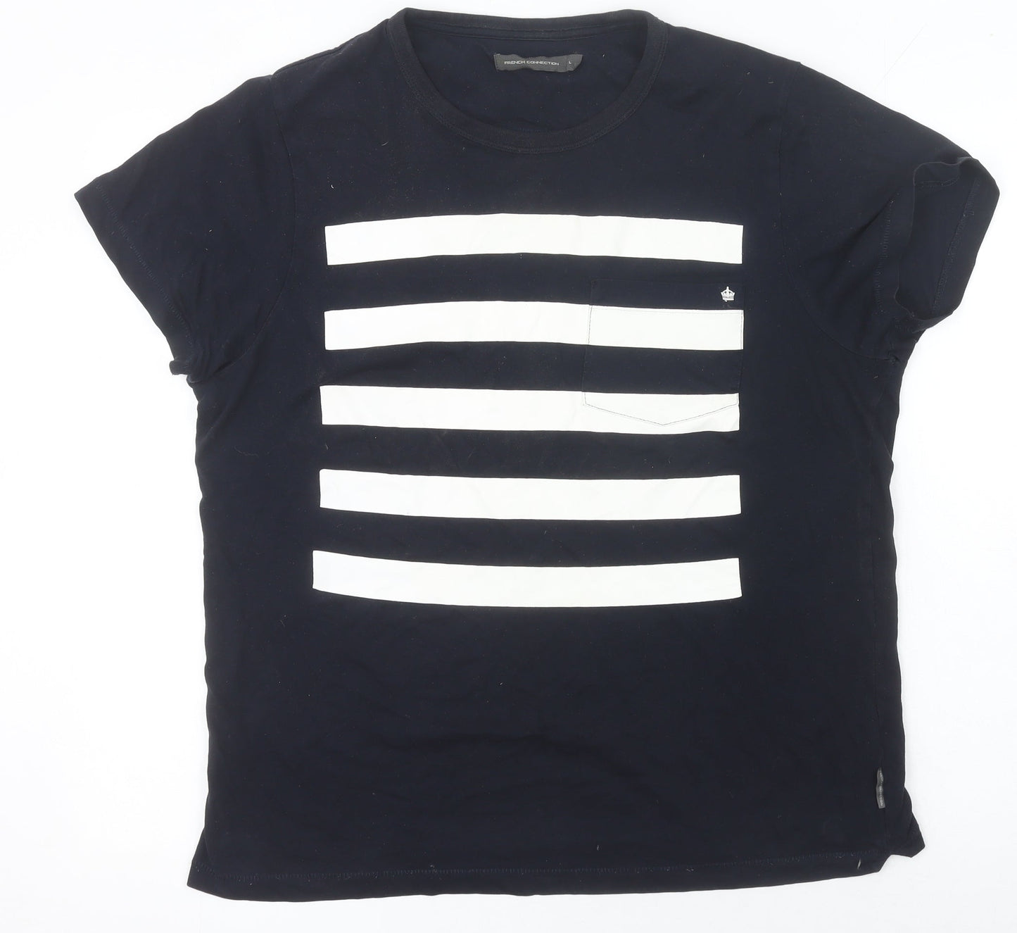 French Connection Women's Black White Striped Cotton T-Shirt L