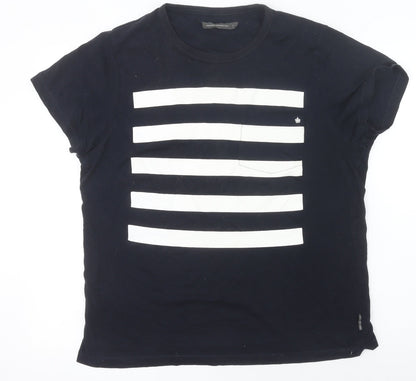 French Connection Women's Black White Striped Cotton T-Shirt L