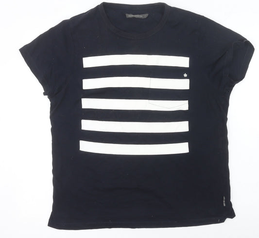 French Connection Women's Black White Striped Cotton T-Shirt L