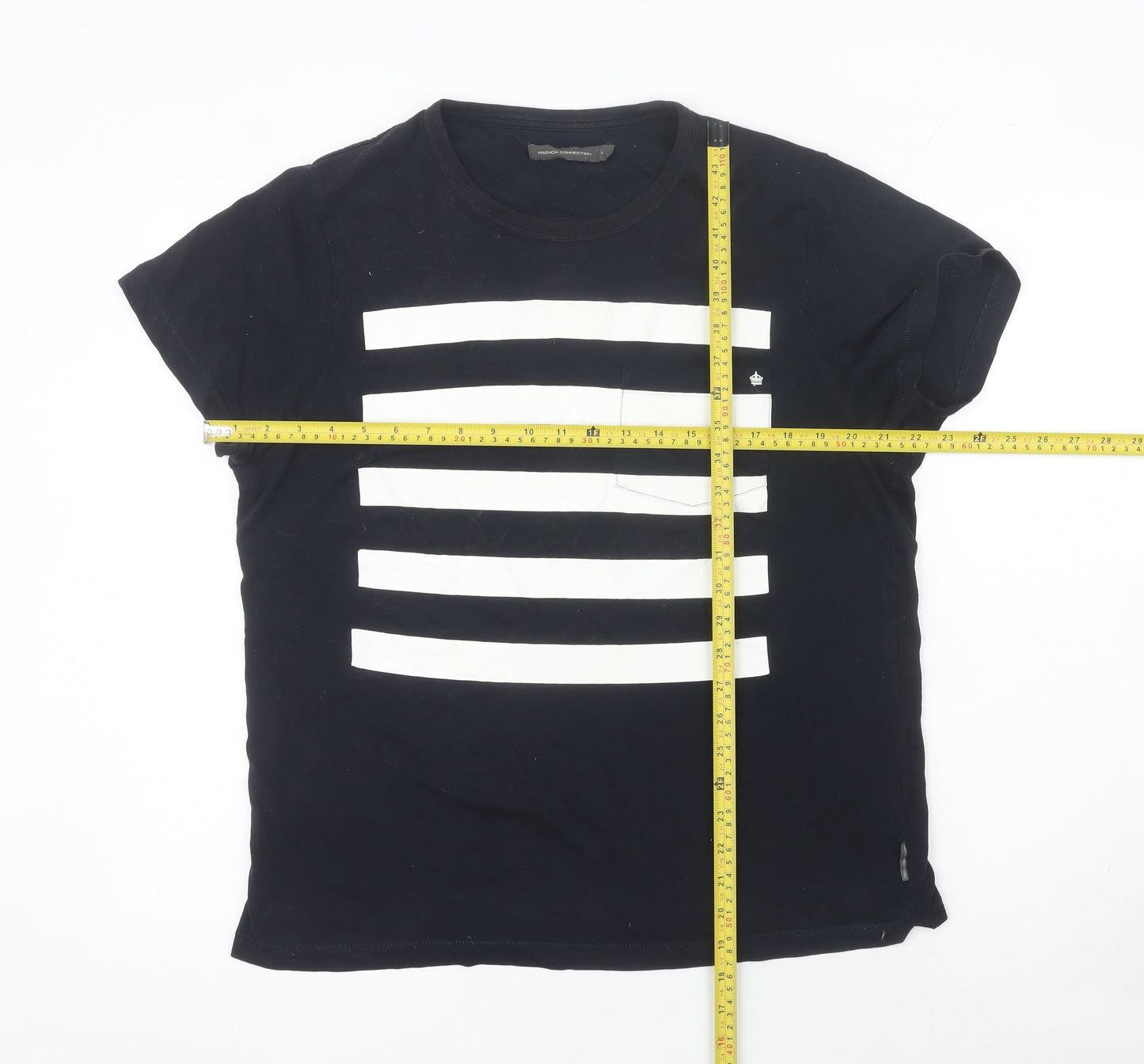 French Connection Women's Black White Striped Cotton T-Shirt L