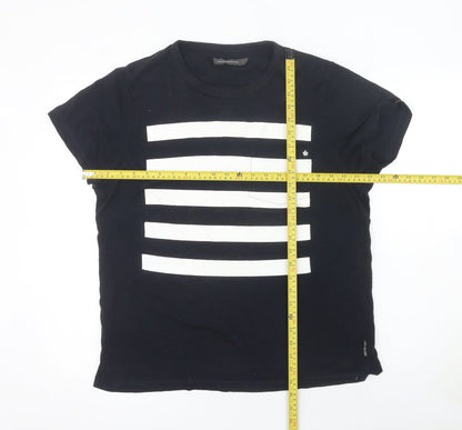 French Connection Women's Black White Striped Cotton T-Shirt L