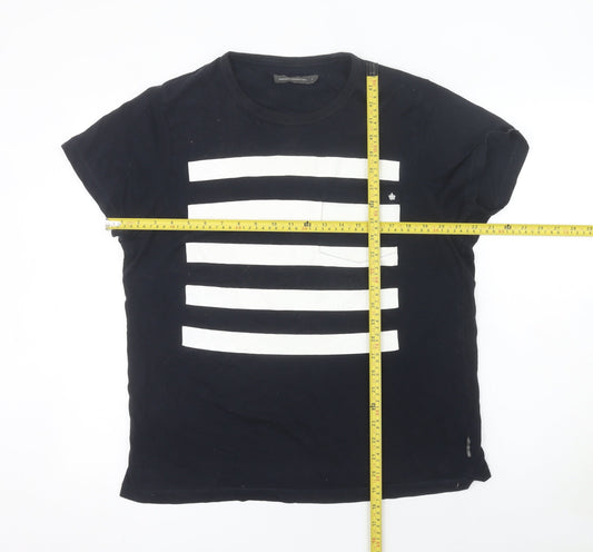 French Connection Women's Black White Striped Cotton T-Shirt L