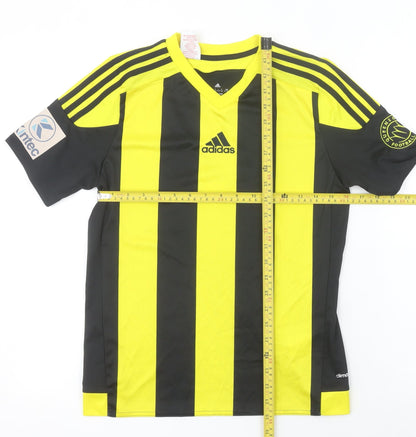 Adidas Boys Black Yellow Striped Football T-Shirt Size 13-14 Years