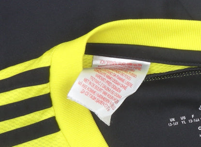 Adidas Boys Black Yellow Striped Football T-Shirt Size 13-14 Years