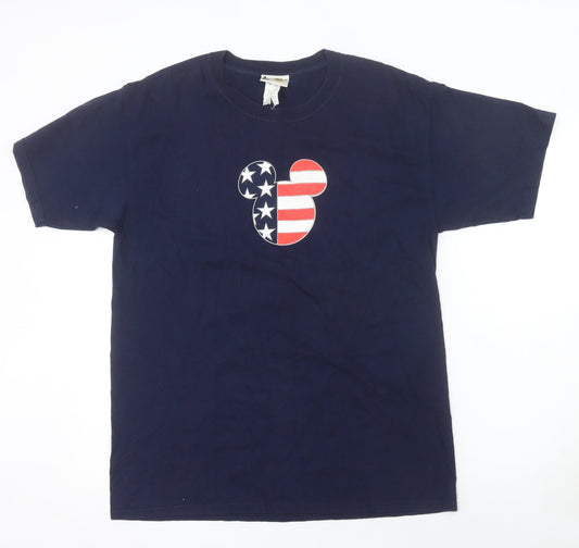 Walt Disney World Men’s Navy T-Shirt L Mickey USA Flag Graphic Cotton