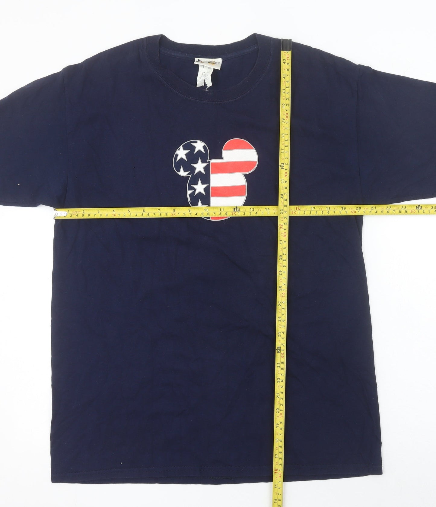 Walt Disney World Men’s Navy T-Shirt L Mickey USA Flag Graphic Cotton