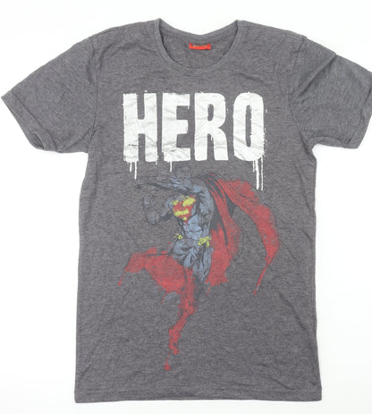 Womens UK Size XS Superman Grey Basic T-Shirt