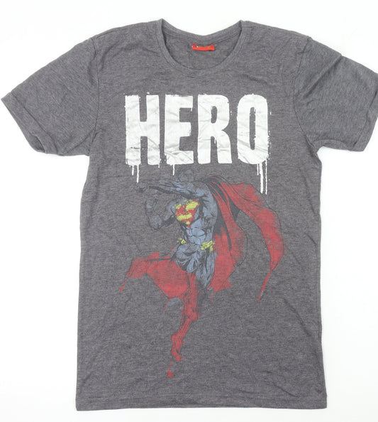 Womens UK Size XS Superman Grey Basic T-Shirt