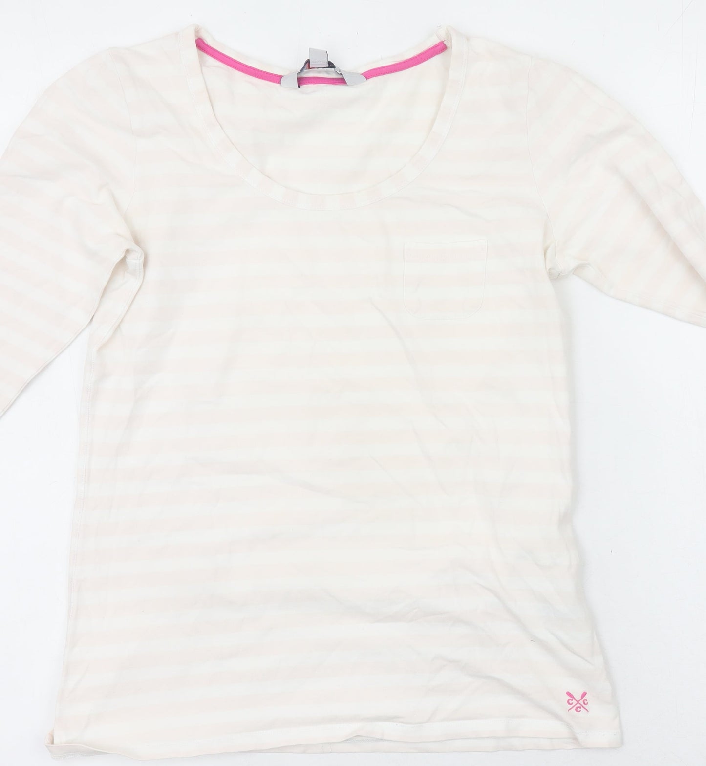 Crew Clothing Co. Women’s Ivory Striped 3/4 Sleeve Cotton T-Shirt Size 12
