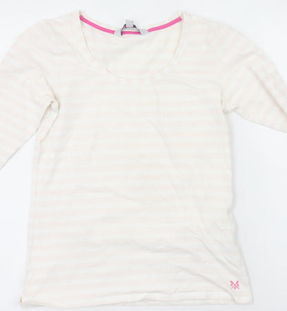 Crew Clothing Co. Women’s Ivory Striped 3/4 Sleeve Cotton T-Shirt Size 12