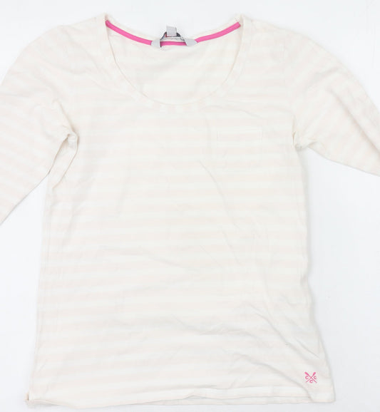 Crew Clothing Co. Women’s Ivory Striped 3/4 Sleeve Cotton T-Shirt Size 12
