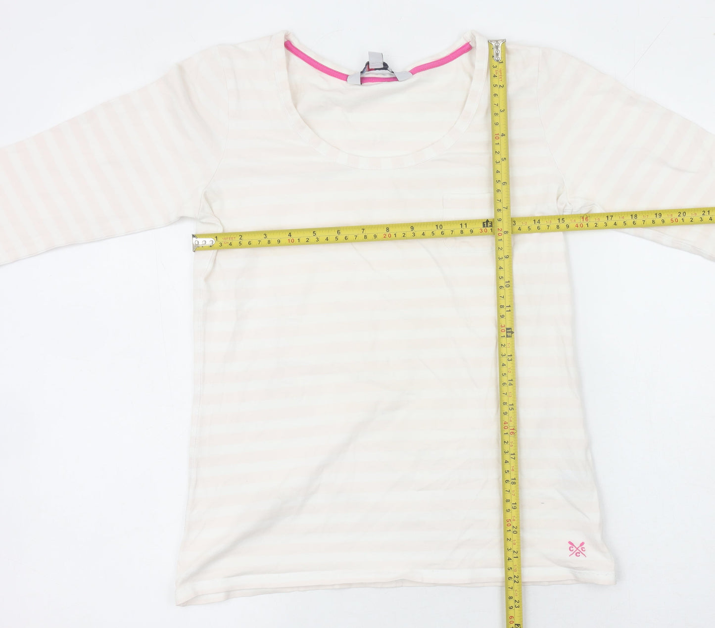 Crew Clothing Co. Women’s Ivory Striped 3/4 Sleeve Cotton T-Shirt Size 12