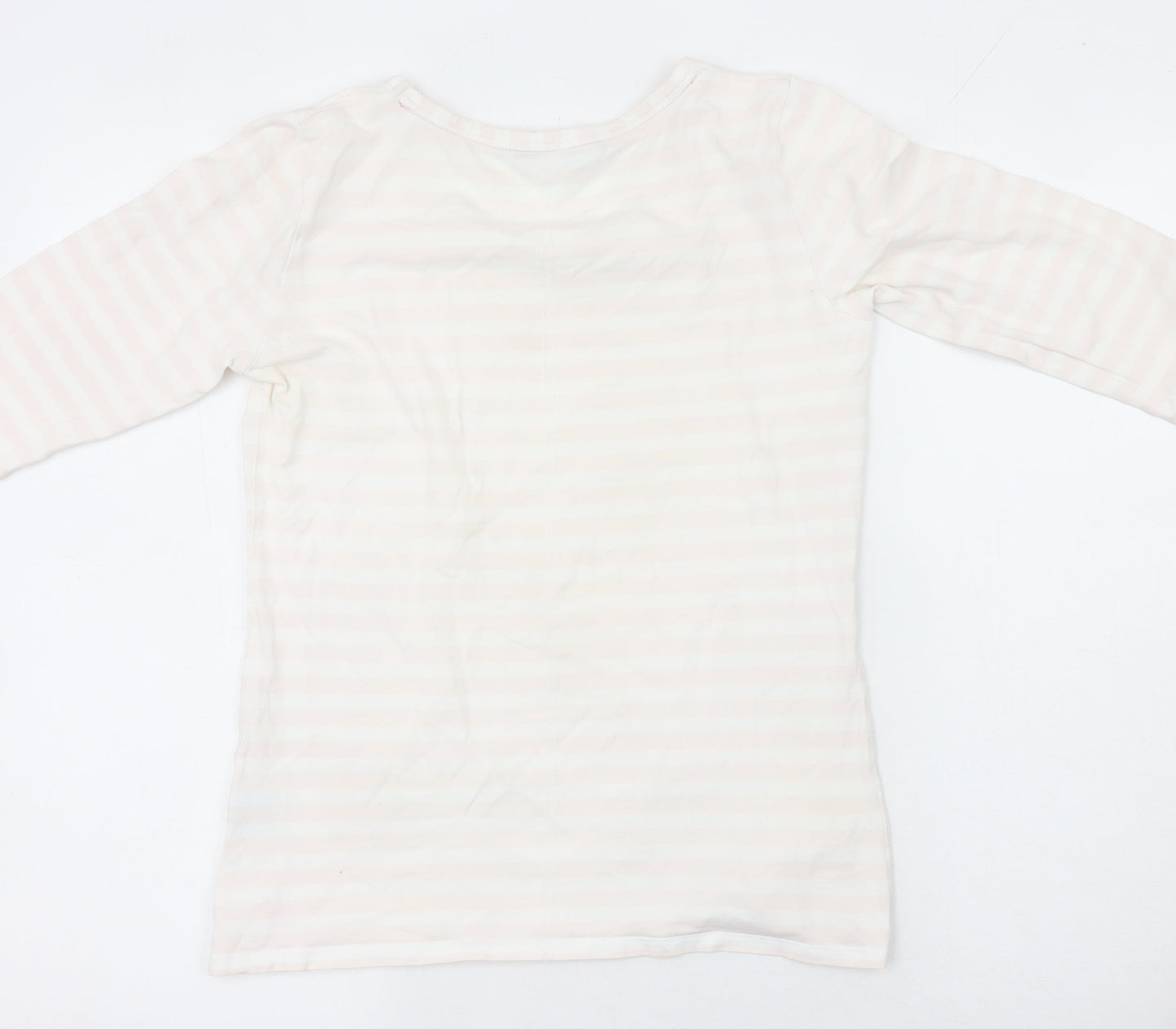Crew Clothing Co. Women’s Ivory Striped 3/4 Sleeve Cotton T-Shirt Size 12