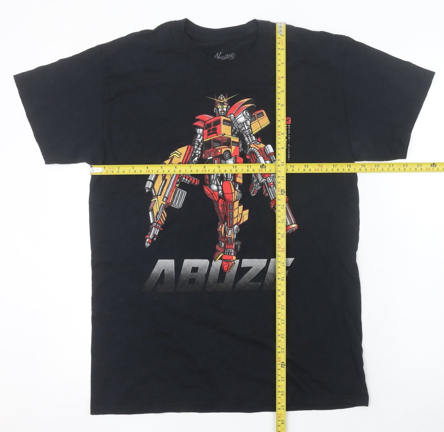 Abuze Men’s Black Gundam Anime Graphic Cotton T-Shirt Size M
