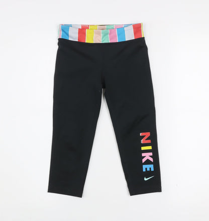 Nike Womens Black Dri-FIT Cropped Leggings Size Small Multi Logo