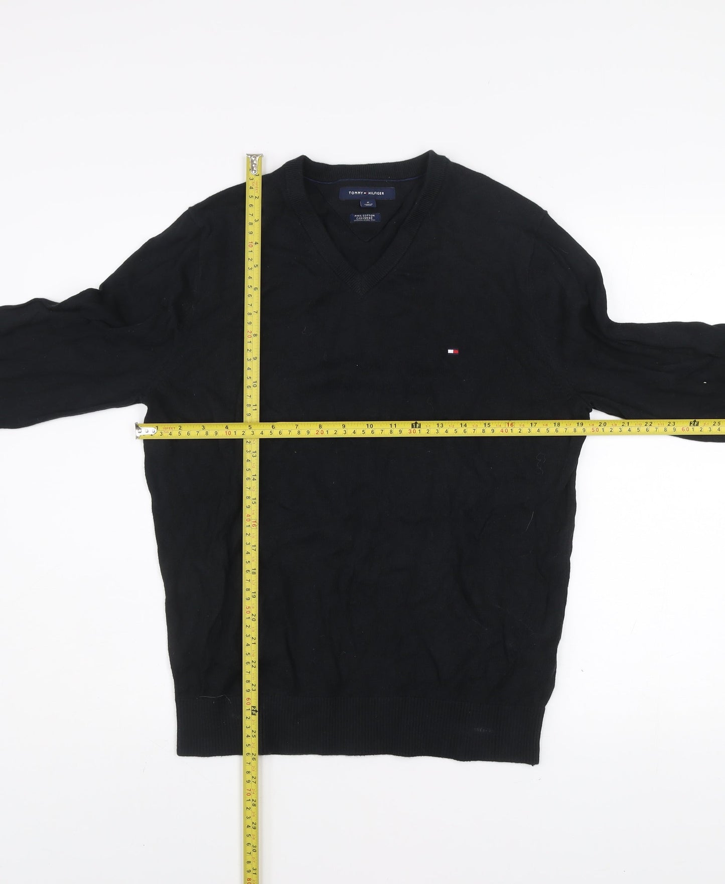 Tommy Hilfiger Men’s Black V-Neck Cotton Cashmere Jumper M