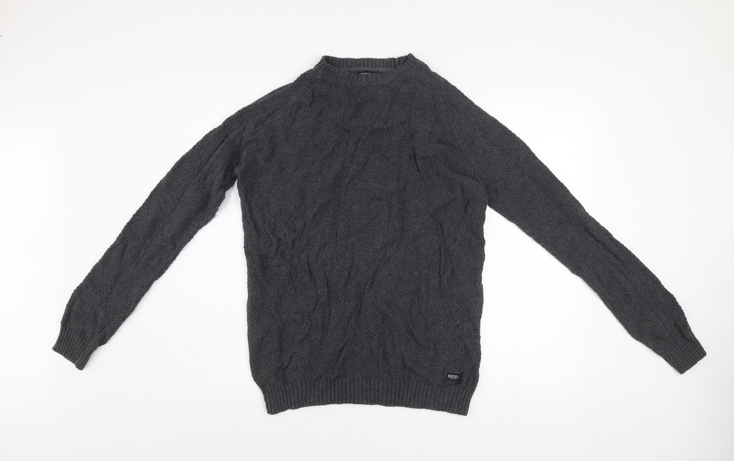 Diesel Men’s Grey Waffle Knit Cotton Pullover Jumper Size M