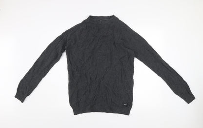 Diesel Men’s Grey Waffle Knit Cotton Pullover Jumper Size M