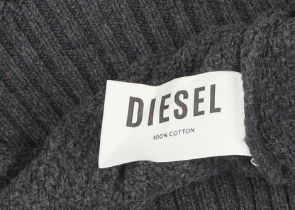 Diesel Men’s Grey Waffle Knit Cotton Pullover Jumper Size M