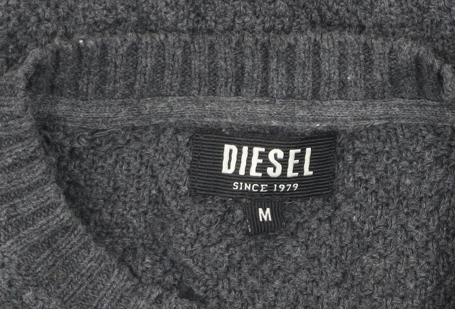 Diesel Men’s Grey Waffle Knit Cotton Pullover Jumper Size M