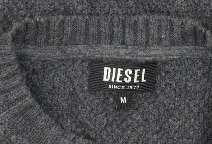 Diesel Men’s Grey Waffle Knit Cotton Pullover Jumper Size M